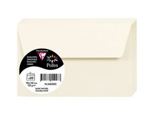 Clairefontaine Pollen - Enveloppe - 90 x 140 mm - portefeuille - côté ouvert - autocollant - imprimable - blanc naturel - pack de 20