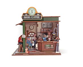 Graine Créative - Scène 3D Lumineuse en Bois Coffee Shop - À monter - Piles non incluses