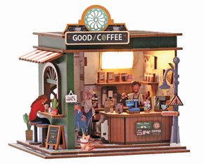 Graine Créative - Scène 3D Lumineuse en Bois Coffee Shop - À monter - Piles non incluses