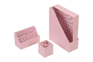 Set de 4 Organiseurs Rose - Pot à Stylos - Porte-Magazines - Porte-Lettres
