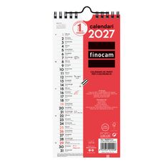 Finocam Calendario Neutro De Pared Para Escribir 2027 – 110 x 235 mm