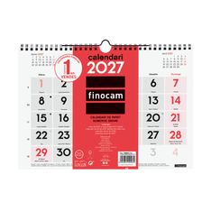 Finocam Calendario Neutro De Pared Números Grandes 2027 – 300 x 210 mm