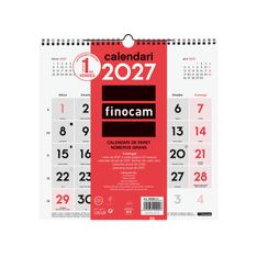 Finocam Calendario Neutro De Pared Números Grandes 2027 – 300 x 300 mm