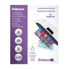 Fellowes - 500 pochettes de plastification A3 (303 x 426 mm) - 80 microns - brillantes