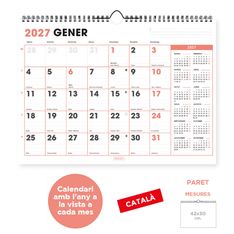 Calendario anual Senfort 2027 de pared Office – 42 x 30 cm – en catalán