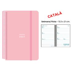 Agenda anual Senfort 2027 semana vista con espiral y tapa de polipropileno rosa – 13,5 x 21 cm – en catalán