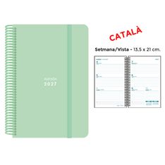 Agenda anual Senfort 2027 semana vista con espiral y tapa de polipropileno verde – 13,5 x 21 cm – en catalán