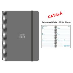 Agenda anual Senfort 2027 semana vista con espiral y tapa de polipropileno gris – 13,5 x 21 cm – en catalán