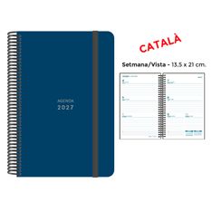 Agenda anual Senfort 2027 semana vista con espiral y tapa de polipropileno azul oscuro – 13,5 x 21 cm – en catalán