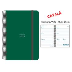 Agenda anual Senfort 2027 semana vista con espiral y tapa de polipropileno verde oscuro – 13,5 x 21 cm – en catalán