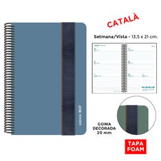 Agenda anual Senfort 2027 semana vista con espiral y tapa foam con goma ancha azul plomo – 13,5 x 21 cm – en catalán