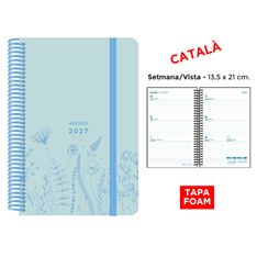 Agenda anual Senfort 2027 semana vista con espiral y tapa foam Spring azul – 13,5 x 21 cm – en catalán