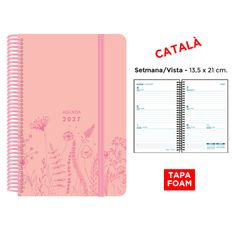 Agenda anual Senfort 2027 semana vista con espiral y tapa foam Spring rosa – 13,5 x 21 cm – en catalán