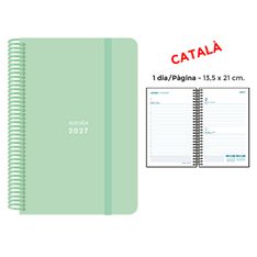 Agenda anual Senfort 2027 día por página con espiral y tapa de polipropileno verde – 13,5 x 21 cm – en catalán