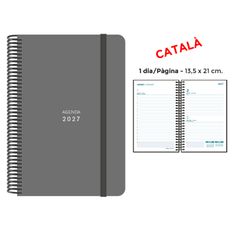 Agenda anual Senfort 2027 día por página con espiral y tapa de polipropileno gris – 13,5 x 21 cm – en catalán