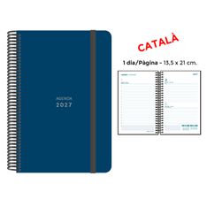 Agenda anual Senfort 2027 día por página con espiral y tapa de polipropileno azul oscuro – 13,5 x 21 cm – en catalán