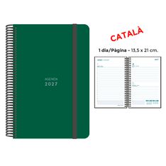 Agenda anual Senfort 2027 día por página con espiral y tapa de polipropileno verde oscuro – 13,5 x 21 cm – en catalán