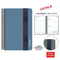 Agenda anual Senfort 2027 día por página con espiral y tapa foam con goma ancha plomo – 13,5 x 21 cm – en catalán