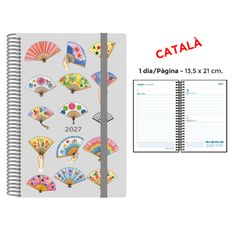 Agenda anual Senfort 2027 día por página con espiral y tapa de polipropileno Abanicos – 13,5 x 21 cm – en catalán