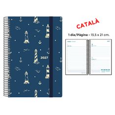 Agenda anual Senfort 2027 día por página con espiral y tapa de polipropileno Faro – 13,5 x 21 cm – en catalán