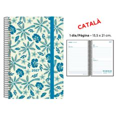 Agenda anual Senfort 2027 día por página con espiral y tapa de polipropileno Palmeras azul – 13,5 x 21 cm – en catalán