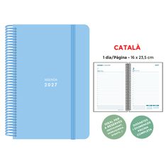 Agenda anual Senfort 2027 día por página con espiral y tapa de polipropileno azul – 16 x 23,5 cm – en catalán