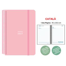 Agenda anual Senfort 2027 día por página con espiral y tapa de polipropileno rosa – 16 x 23,5 cm – en catalán