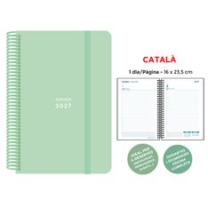 Agenda anual Senfort 2027 día por página con espiral y tapa de polipropileno verde – 16 x 23,5 cm – en catalán