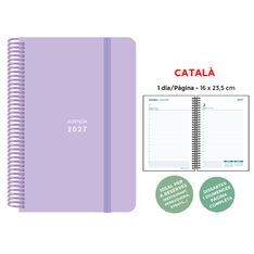 Agenda anual Senfort 2027 día por página con espiral y tapa de polipropileno lila – 16 x 23,5 cm – en catalán