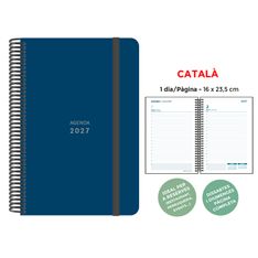 Agenda anual Senfort 2027 día por página con espiral y tapa de polipropileno azul oscuro – 16 x 23,5 cm – en catalán