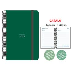 Agenda anual Senfort 2027 día por página con espiral y tapa de polipropileno verde oscuro – 16 x 23,5 cm – en catalán