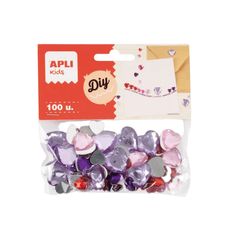Kit artisanal : APLI - Diamants adhésifs cœur - 12 x 12 cm - Couleurs assorties 100 pièces