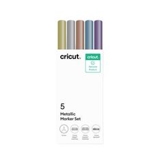 Cricut - Set de 5 stylos métalliques - Stylo à bille - Pointe moyenne - Encres or, argent, cuivre, bleu et violet métalliques - Corps métal