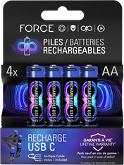 Force Power - 4 piles rechargeables USB-C - AA LR06