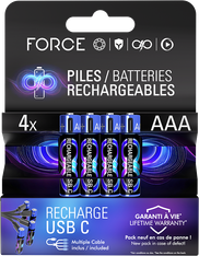 Force Power - 4 piles rechargeables USB-C - AAA LR03