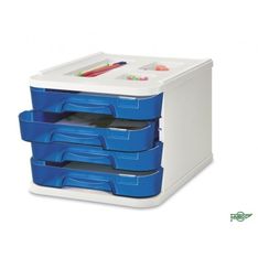 Modulo de 4 cajones transparentes montados azul oscuro