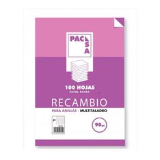 Pacsa recambio A4 90grs pauta 2,5cm 4 taladros.