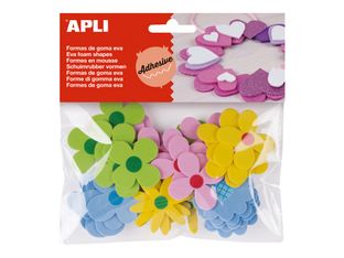 Apli kids - 40 Fleurs adhésives en mousse EVA - 40 x 40 mm - bleu, jaune, vert, rose