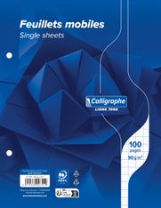 Calligraphe - Feuilles simples 17 x 22 cm - 100 pages - grands carreaux (Seyes) - perforées