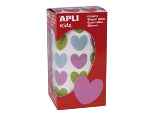 APLI kids - Adhésif décoratif - 900 pièces - cœur - 20 x 18 mm - bleu clair, rose, vert clair - permanent - papier