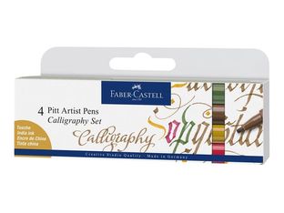 Faber-Castell Calligraphy Set - pitt artist pen - pink carmine, chromium green opaque, nougat, green gold (paquete de 4)