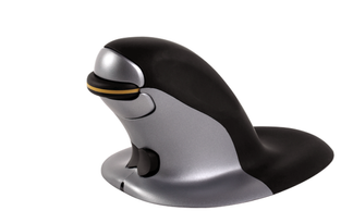 Fellowes Penguin Large - Ratón vertical - diestro y zurdo - laser - inalámbrico - 2.4 GHz - receptor inalámbrico USB - negro, plata