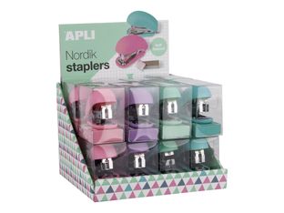 Grapadora nordik colores pastel + caja 1.000 grapas