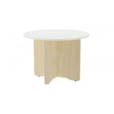 Mesa de reuniones redonda 100cm de diametro altura 72cm color: pata haya- tablero blanco
