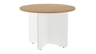 Mesa de reuniones redonda 100cm de diametro altura 72cm color: pata blanca  tablero ro