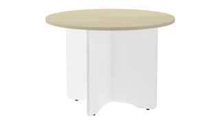 Mesa de reuniones redonda 120cm de diametro altura 72cm color: pata blanca  tablero ha