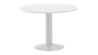 Mesa de reuniones redonda 120cm de diametro altura 72cm color: pata metalica blanca  t