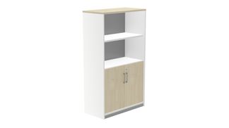 Armario medio con puertas bajas 156x90x45 estructura blanca puertas haya
