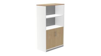 Armario medio con puertas bajas 156x90x45 estructura blanca puertas roble