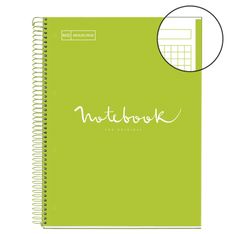 Notebook Emotions, couverture rigide, A4, quadrillage 5x5 mm, 80 feuilles de 1 couleur,Miquelrius, Lime.